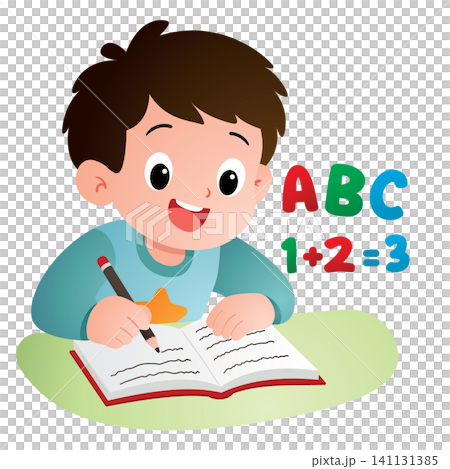 Focused Student Boy Writing in Notebook 141131385