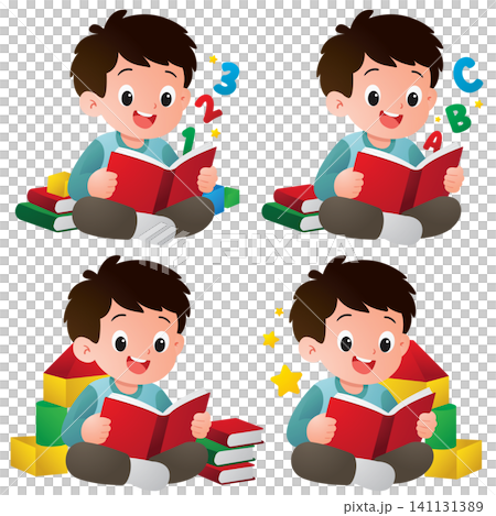 Happy Boy Reading Story Book with Blocks Happy Boy Reading Story Book with Blocks 141131389