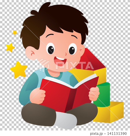 Little Boy Reading Book with Glowing Stars Little Boy Reading Book with Glowing Stars 141131390