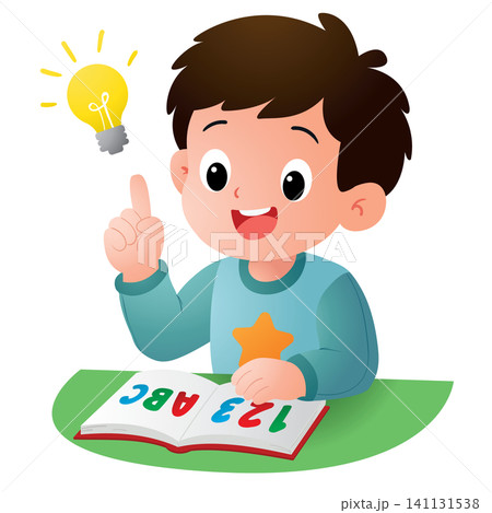 Smart Boy Learning Education Concept with Light Bulb Idea Smart Boy Learning Education Concept with Light Bulb Idea 141131538