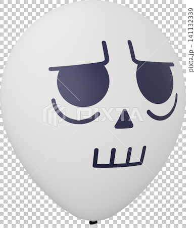 Funny Halloween balloon. White balloon with skull face. 3d rendered illustration 141132339