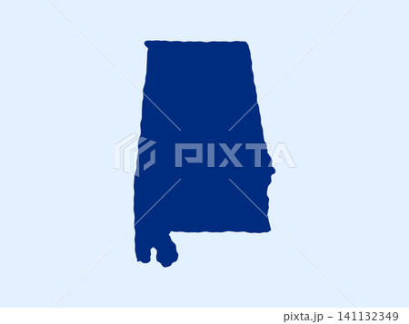 Doodle-style illustration of the Alabama state map, featuring the recognizable shape of Alabama in a simple, hand-drawn design. 141132349