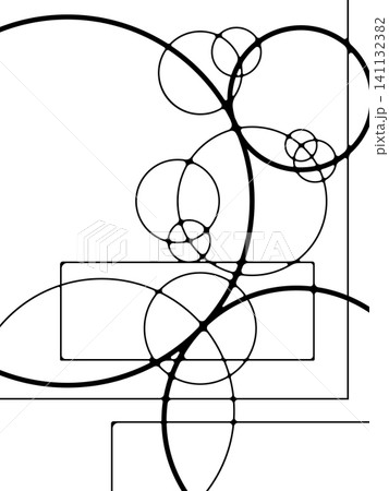 Abstract Black and White Poster with Intersecting Geometric Circle Shapes Composition Design 141132382