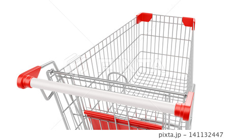 Shopping Cart on Isolated White Background, Empty Metal Trolley for Retail and Commerce, 3D Render Shopping Cart on Isolated White Background, Empty Metal Trolley for Retail and Commerce, 3D Render 141132447