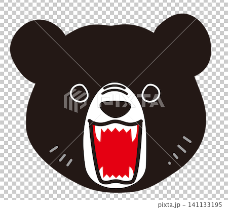 A black bear face icon with its mouth wide open and showing its fangs. 141133195