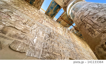 Medinet Habu, the mortuary temple of Ramesses III, located on the west bank of Luxor, Egypt. 141133364