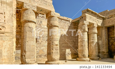 Medinet Habu, the mortuary temple of Ramesses III, located on the west bank of Luxor, Egypt. 141133494