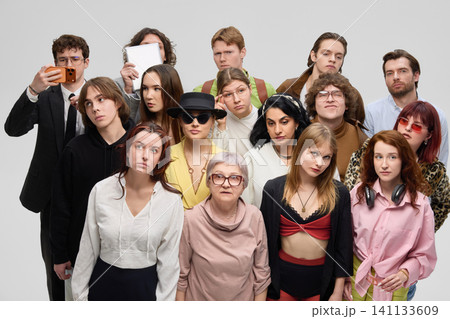 Multigenerational group portrait showing diverse people and modern social identities. Multigenerational group portrait showing diverse people and modern social identities. 141133609