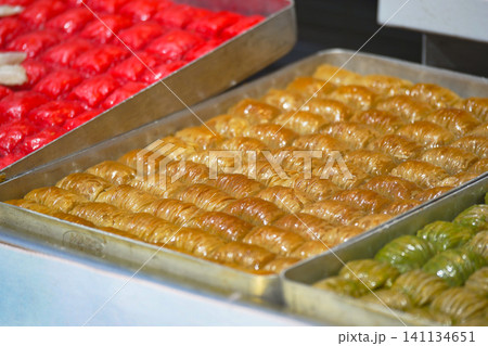 Trays of delightful turkish baklava  141134651