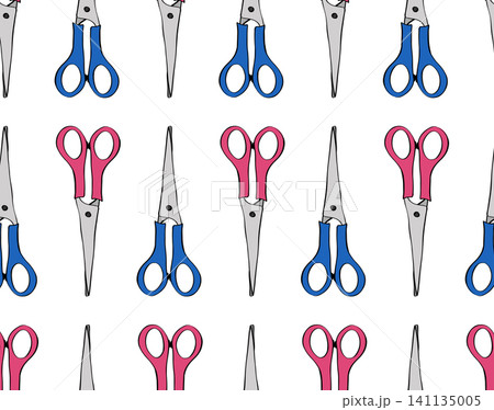 Scissor School seamless pattern colored hand drawn illustration. Vector graphic line ink art. Banner, poster, wrapping paper, sticker, print, modern textile design. For logo, web, package, sticker. Scissor School seamless pattern colored hand drawn illustration. Vector graphic line ink art. Banner, poster, wrapping paper, sticker, print, modern textile design. For logo, web, package, sticker. 141135005