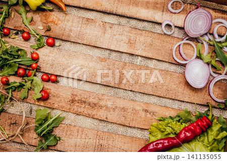 Tasty vegetables on the wooden table Tasty vegetables on the wooden table 141135055