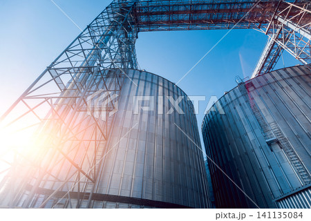 Modern silos for storing grain harvest. Agriculture. 141135084
