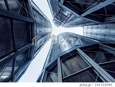 Modern silos for storing grain harvest. Agriculture. 141135095