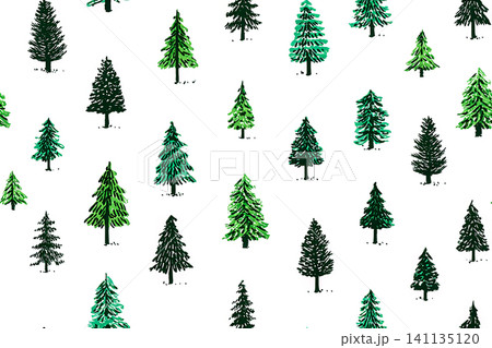 Celebration background. Seamless pattern. Green Christmas trees. Minimalist style. Hand drawn. Celebration background. Seamless pattern. Green Christmas trees. Minimalist style. Hand drawn. 141135120