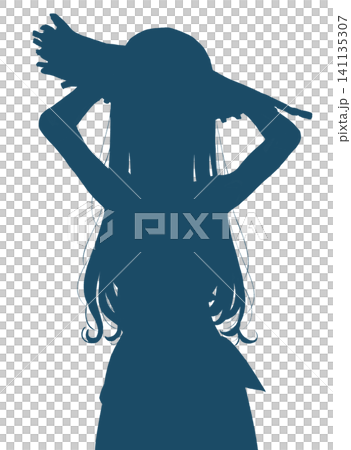 A long-haired girl wearing a straw hat is holding down a pareo. 141135307