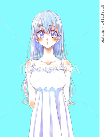 ロングヘアの女の子　水色髪 141135319
