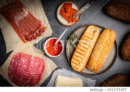 Assorted delicious baguette sandwiches Assorted delicious baguette sandwiches 141135387