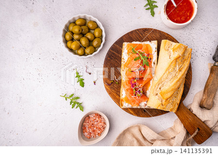 Sandwich with cream cheese and salmon Sandwich with cream cheese and salmon 141135391