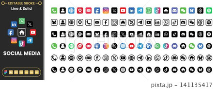 Social Media Logo Icon Set Popular App Logos Glyph and Solid Style Icons Social Media Logo Icon Set Popular App Logos Glyph and Solid Style Icons 141135417