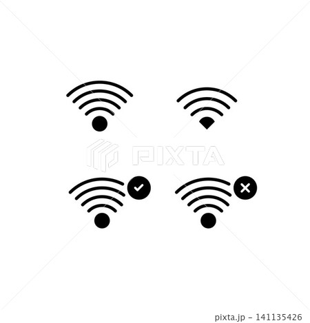 WiFi connection icons set, wireless network signal, internet connectivity, hotspot status, online communication vector symbols 141135426