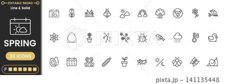 Spring Season Icon Set  Flowers, Nature Bloom and Fresh Weather Symbols 141135448