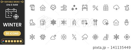Winter Icon Set  Snow, Cold Weather, Holiday and Seasonal Symbols 141135449