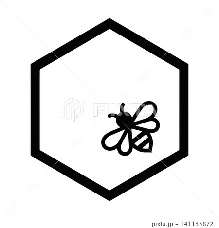 Bee icon inside honeycomb hexagon cell illustration isolated on white background.  141135872