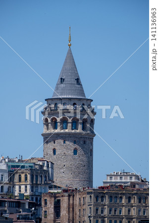 Galata Tower Rising Between Historic Buildings in Istanbul. Galata Tower Rising Between Historic Buildings in Istanbul. 141136963