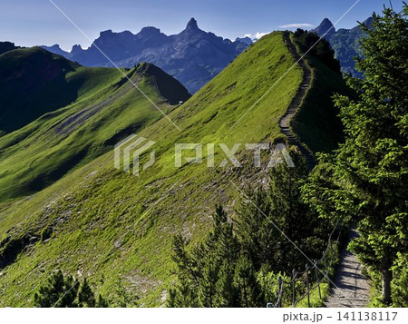 Stunning Alpine Panorama With Hiking Trail in Stoos, Switzerland Stunning Alpine Panorama With Hiking Trail in Stoos, Switzerland 141138117