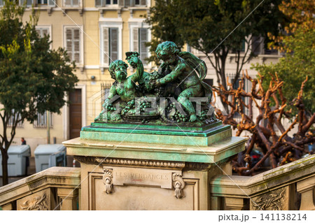 MARSEILLE, FRANCE - 10 Nov 2018 - Stairs decoration near the Saint Charles train station in Marseille MARSEILLE, FRANCE - 10 Nov 2018 - Stairs decoration near the Saint Charles train station in Marseille 141138214