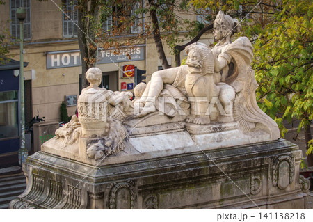 MARSEILLE, FRANCE - 10 Nov 2018 - Stairs decoration near the Saint Charles train station in Marseille MARSEILLE, FRANCE - 10 Nov 2018 - Stairs decoration near the Saint Charles train station in Marseille 141138218