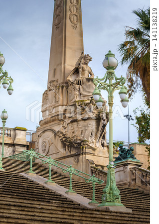 MARSEILLE, FRANCE - 10 Nov 2018 - Stairs decoration near the Saint Charles train station in Marseille MARSEILLE, FRANCE - 10 Nov 2018 - Stairs decoration near the Saint Charles train station in Marseille 141138219