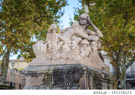 MARSEILLE, FRANCE - 10 Nov 2018 - Stairs decoration near the Saint Charles train station in Marseille MARSEILLE, FRANCE - 10 Nov 2018 - Stairs decoration near the Saint Charles train station in Marseille 141138223