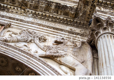 NAPLES, ITALY - NOVEMBER 05, 2018 - The medieval castle of Maschio Angioino or Castel Nuovo or New Castle and its elements of decoration, Napoli NAPLES, ITALY - NOVEMBER 05, 2018 - The medieval castle of Maschio Angioino or Castel Nuovo or New Castle and its elements of decoration, Napoli 141138550