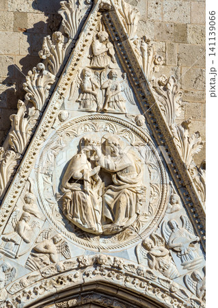 MESSINA, ITALY - NOVEMBER 06, 2018 - Elements of decoration of the doors of the Bell Tower of the Cathedral of Messina, Sicily MESSINA, ITALY - NOVEMBER 06, 2018 - Elements of decoration of the doors of the Bell Tower of the Cathedral of Messina, Sicily 141139066