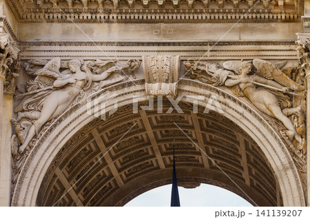MARSEILLE, FRANCE - 10 Nov 2018 - Porte d'Aix triumphal arch and mostly its decoration elements MARSEILLE, FRANCE - 10 Nov 2018 - Porte d'Aix triumphal arch and mostly its decoration elements 141139207