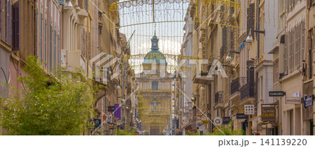 Marseille, France - Nov 3 2018, panoramic view of the shopping street in the center of Marseille, at daytime, without people, Marseille, France Marseille, France - Nov 3 2018, panoramic view of the shopping street in the center of Marseille, at daytime, without people, Marseille, France 141139220