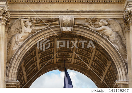 MARSEILLE, FRANCE - 10 Nov 2018 - Porte d'Aix triumphal arch and mostly its decoration elements MARSEILLE, FRANCE - 10 Nov 2018 - Porte d'Aix triumphal arch and mostly its decoration elements 141139267
