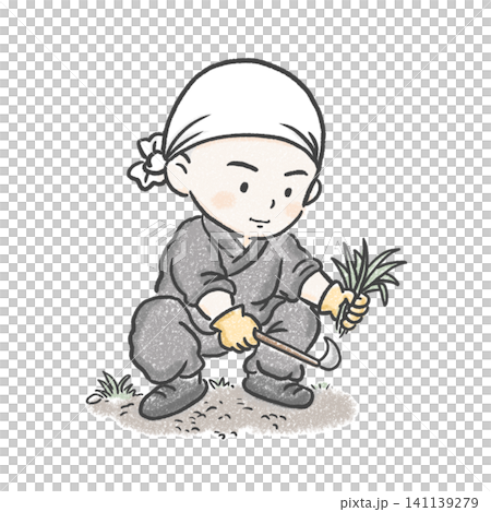A Buddhist monk weeding the garden. A Buddhist monk weeding the garden. 141139279