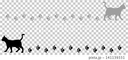 ペットの猫が歩いて肉球の足跡を残す可愛いイラスト ペットの猫が歩いて肉球の足跡を残す可愛いイラスト 141139331