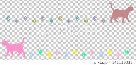 ペットの猫が歩いて肉球の足跡を残す可愛いイラスト ペットの猫が歩いて肉球の足跡を残す可愛いイラスト 141139333