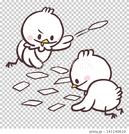 Illustration of white birds playing karuta Illustration of white birds playing karuta 141140610