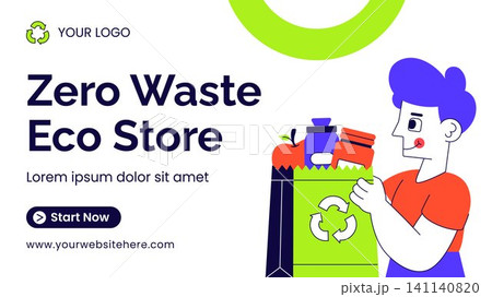 Flat Cartoon Zero Waste Grocery Store Social Media Thumbnail Background 141140820