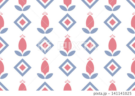 Geometric with floral pattern. Geometric ethnic pattern. Ethnic pattern. Navajo, Native American tribal fabric design for clothing, textile, wrapping, background, wallpaper, carpet, embroidery, print 141141025
