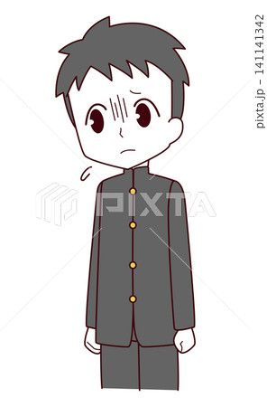 青ざめて落ち込む学ランを着た男子生徒のイラスト 141141342