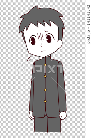 青ざめて落ち込む学ランを着た男子生徒のイラスト 141141342