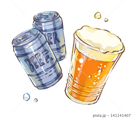 ビール／夏祭り／定番／食べ物／イラスト素材 141141407
