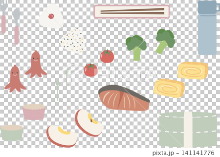 A set of illustration materials for bento box side dishes and lunch goods. A set of illustration materials for bento box side dishes and lunch goods. 141141776