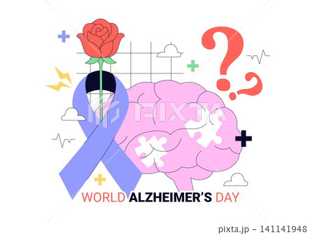 World Alzheimer's Day Illustration Featuring Brain Health Awareness, Purple Ribbon, Memory Loss, Dementia Prevention, and Neurological Care Support World Alzheimer's Day Illustration Featuring Brain Health Awareness, Purple Ribbon, Memory Loss, Dementia Prevention, and Neurological Care Support 141141948