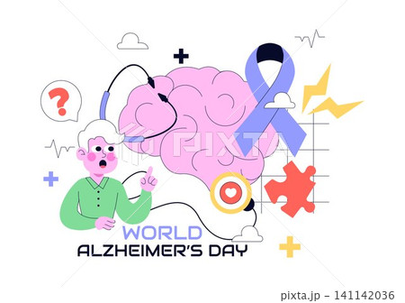 World Alzheimer's Day Illustration Featuring Brain Health Awareness, Purple Ribbon, Memory Loss, Dementia Prevention, and Neurological Care Support World Alzheimer's Day Illustration Featuring Brain Health Awareness, Purple Ribbon, Memory Loss, Dementia Prevention, and Neurological Care Support 141142036